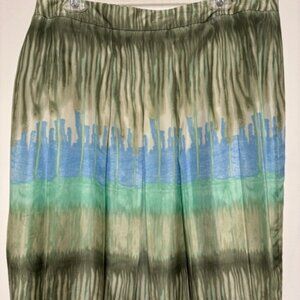 New Bandolino 100% Silk Watercolor Striped Pleated Midi Skirt. Sz. 16